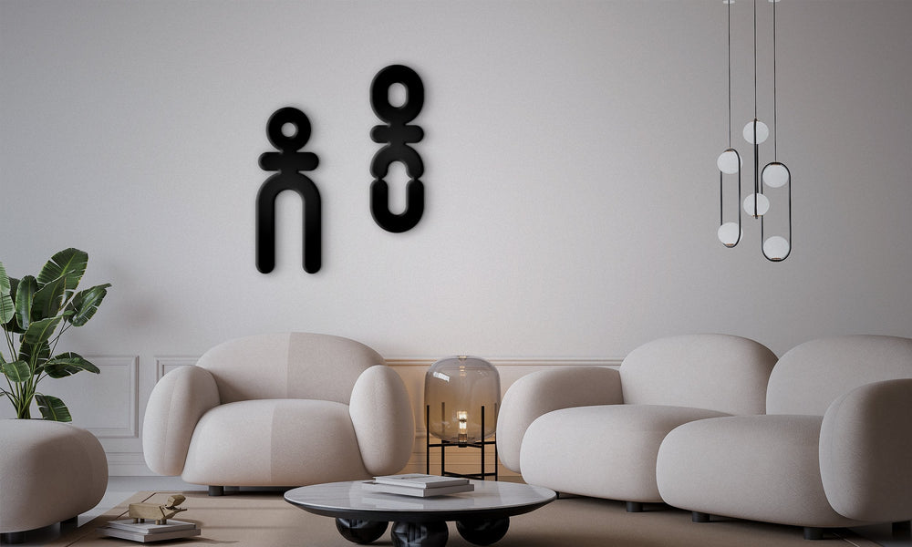 Objet décoratif en bois noir craft Totem design géometrique 